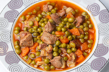 Traditional delicious Turkish food; Peas with minced meat (Turkish name; Etli bezelye yemegi)