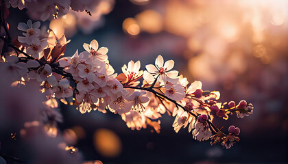 Cherry blossoms tree spring. Ai generated. - obrazy, fototapety, plakaty