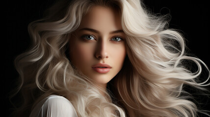 Fototapeta premium beauty portrait of a blonde woman with a curly hairstyle and make - up