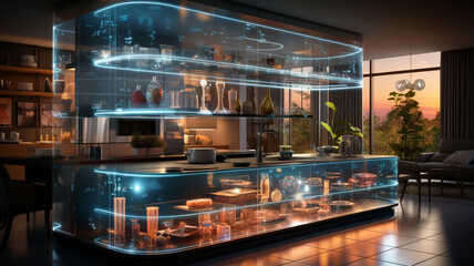 glass showcase in modern kitchen.