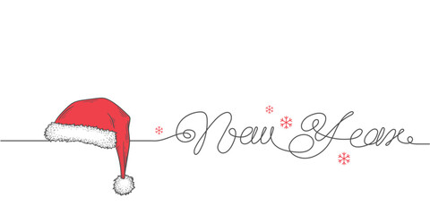 New Year .Santa Claus hat.Happy holidays .Lettering  Vector illustration.	