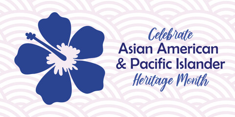 Asian American, Pacific Islander Heritage month vector banner with tropical hibiscus icon, hand drawn hawaiian flower silhouette. Greeting card, AAPI print © Caelestiss