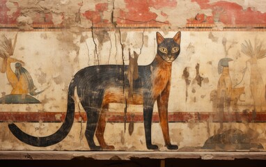 A cat drawing on the wall.