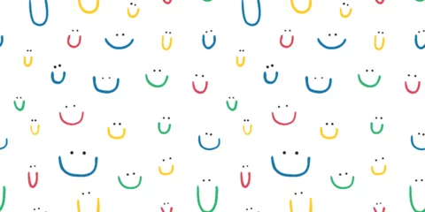 Foto op Plexiglas Hand drawn seamless pattern with cute smiles. Colored doodle different smiles for card, fabric, wrapping paper, notepad covers, wallpapers isolated on white background. © Animado