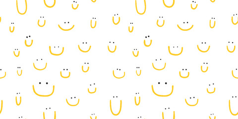 Custom blinds with your photo Hand drawn seamless pattern with cute smiles. Yellow doodle different smiles for card, fabric, wrapping paper, notepad covers, wallpapers isolated on white background.