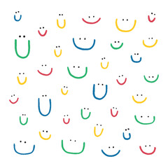 Hand drawn collection of cute smiles. Colored doodle different smiles for card, fabric, wrapping paper, notepad covers, wallpapers isolated on white background.