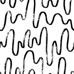 Aesthetic Contemporary printable seamless pattern with abstract line, dot, shape brush stroke in black and white colors. Boho background in minimalist style vector Illustration for wallpaper fabric
