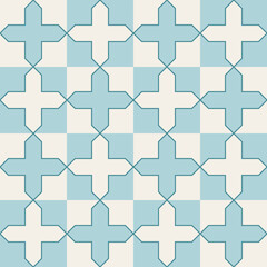 Arabic geometric mosaic printable seamless pattern with abstract Moroccan print in blue and orange colors. Ramadan Kareem Traditional Islamic art Illustration background