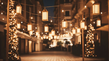 Christmas lights on the streets of the old town. Toned.