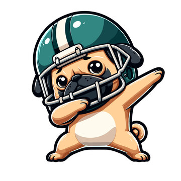 Dabbing Pug Dog Wear American Football Helmet