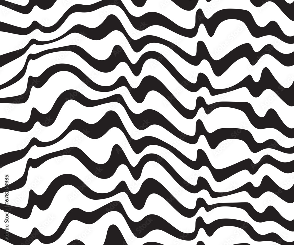 Poster Background with wavy lines. Twisted duo tone backgrounds. Abstract pattern from lines, halftone effect. Black and white texture. Minimalist design template for poster, banner, cover, postcard.	
