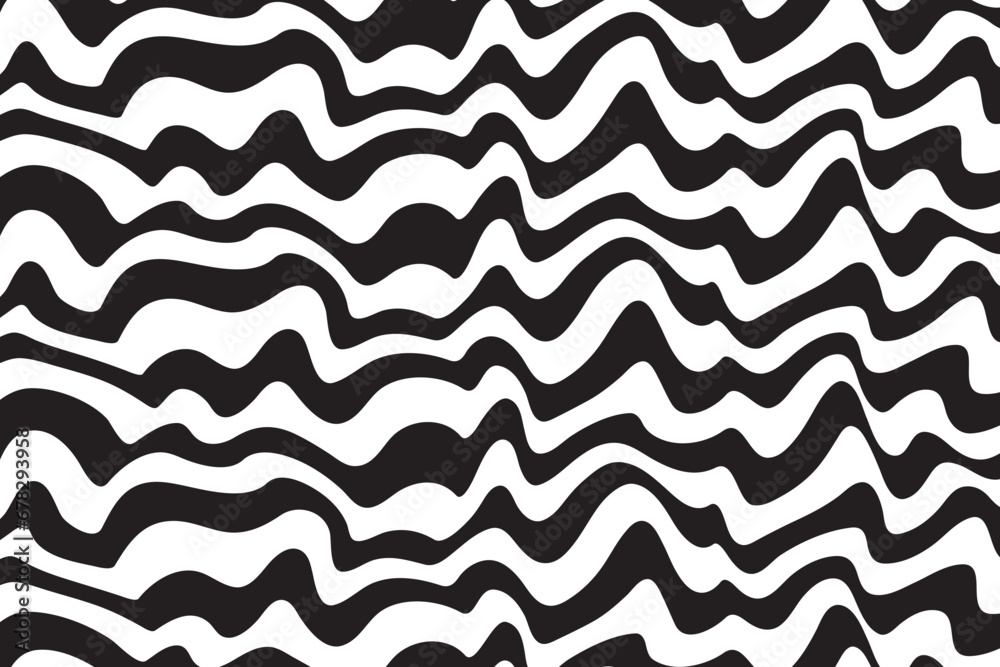 Poster Background with wavy lines. Twisted duo tone backgrounds. Abstract pattern from lines, halftone effect. Black and white texture. Minimalist design template for poster, banner, cover, postcard.