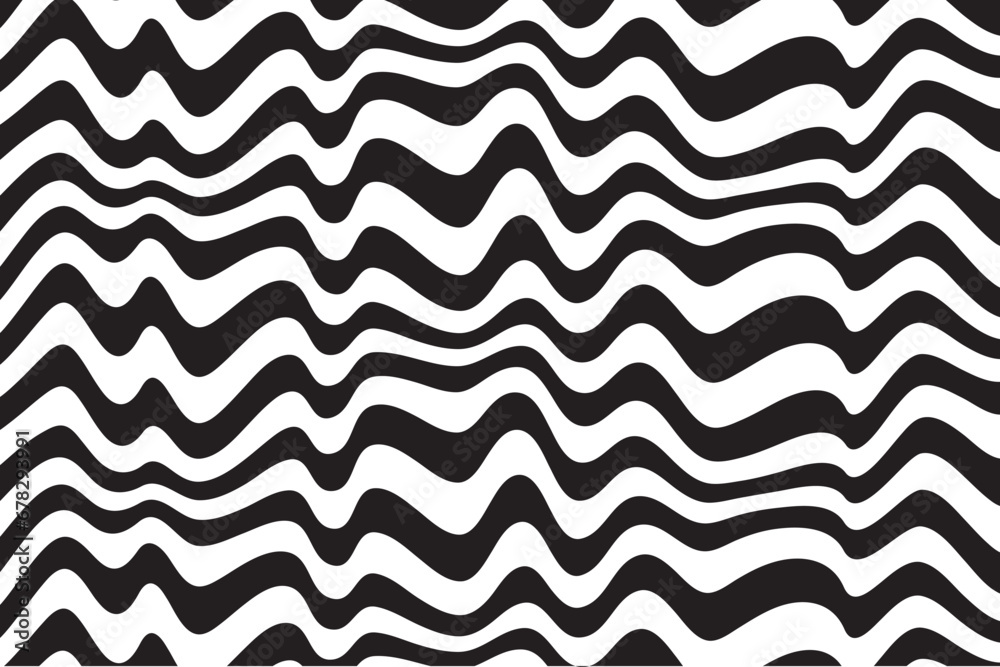 Poster Background with wavy lines. Twisted duo tone backgrounds. Abstract pattern from lines, halftone effect. Black and white texture. Minimalist design template for poster, banner, cover, postcard.	