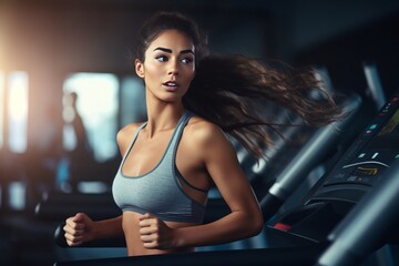Fototapeta na wymiar Portrait of beautiful woman working out at gym. Generative AI.