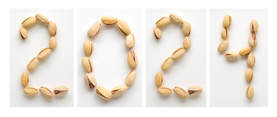 2024, new year, numbers made from pistachio nuts