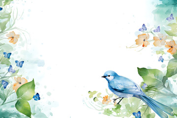 Obraz na płótnie Canvas Bird on branch in watercolor style. Frame background. 