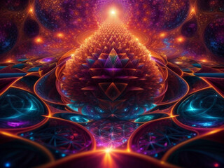 Abstract psychedelic art, awakening of consciousness, pineal gland, enlightenment. Dmt, acid, sacred geometry background. - obrazy, fototapety, plakaty