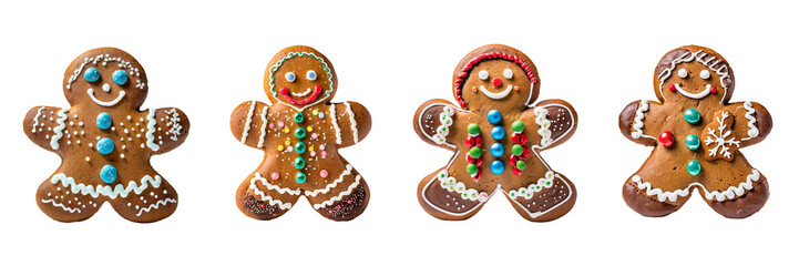 Fototapeta na wymiar Set of 4 Gingerbread man, isolated on transparent white background.