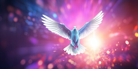 white dove of peace flying in the sky. Hope for peace concept illustration.