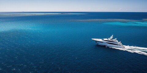Naklejka premium Aerial view of a tropical paradise: turquoise waters, sandy beaches, and lush islands, perfect for a dreamy vacation.