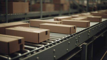 Cardboard boxes on a conveyor belt.