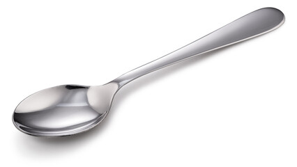 Empty silver spoon on white background.  File contains clipping path. - obrazy, fototapety, plakaty
