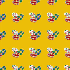 A Yellow Background Featuring a Cluster of Colorful Ukrainian Easter Eggs Repeated in a Geometric Design Creating a Vector Repeat Seamless Pattern Design