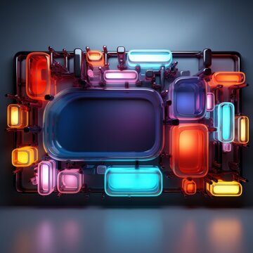 Rectangular digital design with glowing neon texture and elegant background of glowing lights, great to use for business, blog, background, wallpaper, web, social media etc. Generative Ai Image