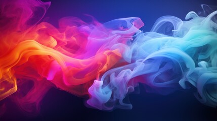 Colorful smoke background. Plumes of multi-colored smoke on a blue-violet background. Cloud of colored ink or paint underwater. Abstract backdrop for banner, poster, card, brochure. fluffy smoke.