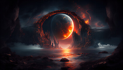 Portal to another planet. AI render