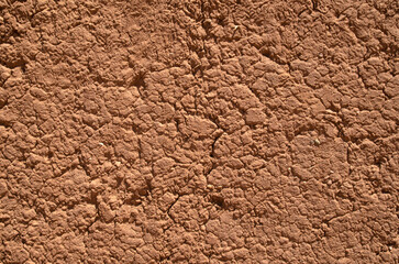 Old mud wall plaster with cracks closeup