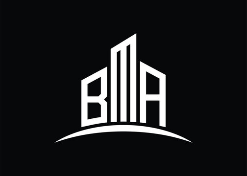 Letter BMA building vector monogram logo design template. Building Shape BMA logo.