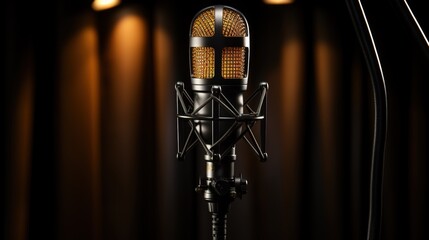Modern professional microphone in recording studio.
