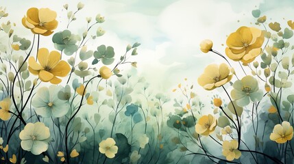 Painting of green and yellow flowers for background.