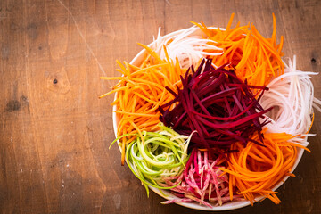 Vegetable noodle concept - selection of vegetable spaghetti, low carb diet alternative