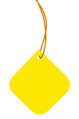 Blank Yellow Cardboard Sale Tag And Golden String, Empty Square Price Label Background, Vertical Isolated Detailed Hanging Badge Copy Space Macro Closeup, Large Rounded Corners - 678299983
