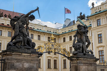 Entrance to the castle with statues, Prague, Czech republic, travel destination - 678301314