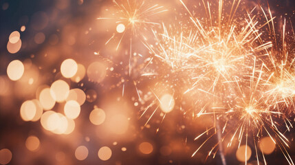 Colorful fireworks with bokeh effect for happy new year celebration.