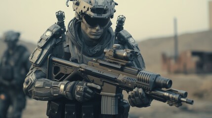 Fototapeta na wymiar a man in military gear holding a gun