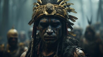 a man with painted face and headdress