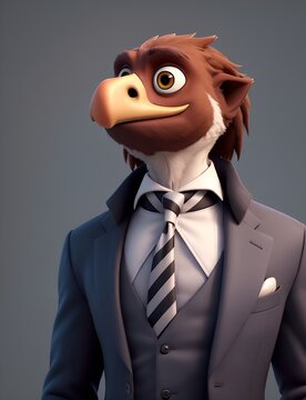 Hawk is dressed elegantly in a suit with a lovely tie. An anthropomorphic animal poses for a fashion photograph with a charming human attitude. Funny animal pictures with Suit jacket and tie