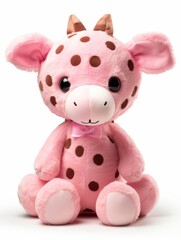 a pink stuffed animal with brown spots