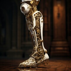 a robot leg with gears and a metal leg