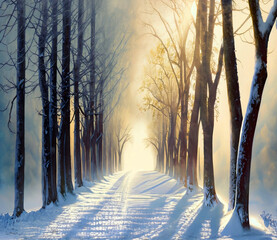 Zimowy krajobraz. Generative AI - obrazy, fototapety, plakaty