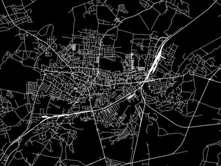 Vector road map of the city of Drohobych in Ukraine with white roads on a black background.