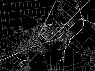 Vector road map of the city of Brovary in Ukraine with white roads on a black background.