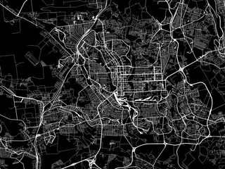 Vector road map of the city of Donetsk in Ukraine with white roads on a black background.