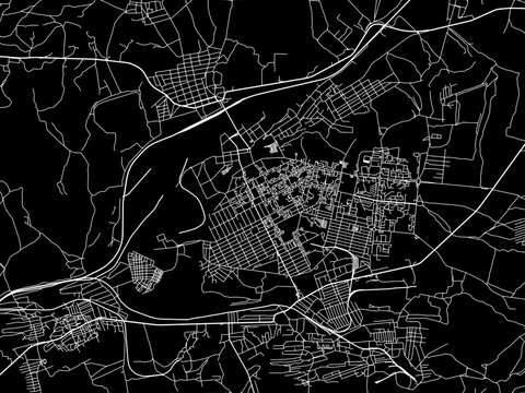 Vector road map of the city of Alchevsk in Ukraine with white roads on a black background.