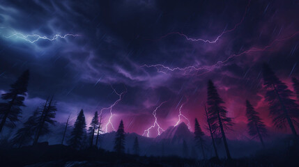 A Purple and Pink Lightning Storm Background - obrazy, fototapety, plakaty