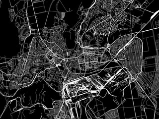 Vector road map of the city of Kryvyy Rih in Ukraine with white roads on a black background.